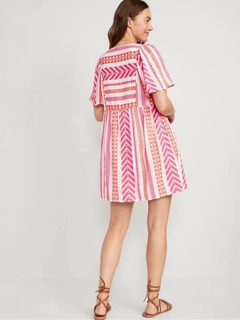 Old Navy Pink & Orange Striped V-Neck Dress - Picture 2 of 7